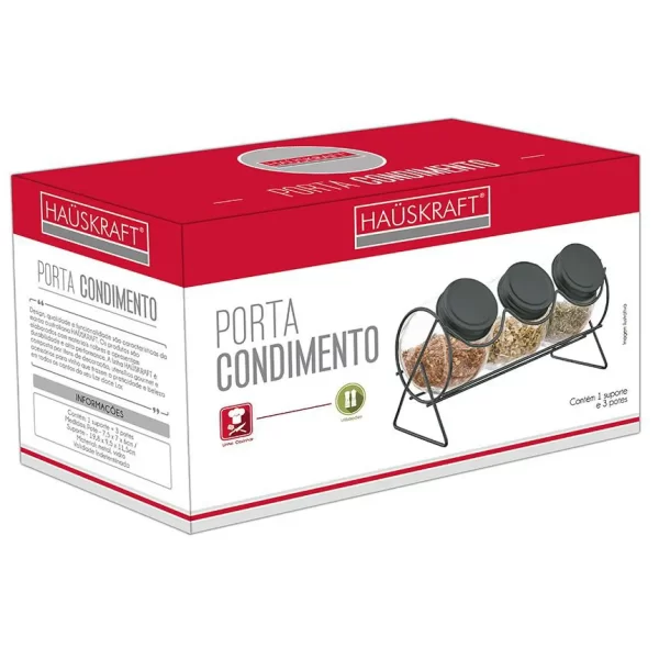 Porta-Condimentos Hauskraft com Suporte Aramado - 3 Potes de Vidro - Image 4